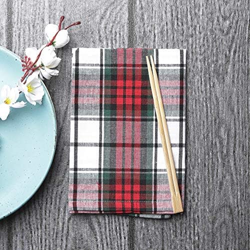 DG Collections Dinner Napkins, 100% Cotton Over Sized Kitchen Napkins, Set of 12 Pack (19 x 19 Inch) Red/White/Green Plaid Napkin for Christmas and Thanksgiving - Image 3