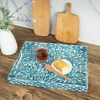 Serving Tray 15.7" X11.8", Lacquer Mother of Pearl Inlay Mosaic Tray, Rectangle Wooden Marble Tray with Handles Trays for Tea, Breakfast in Bed, Table (Flower Style) - Image 5