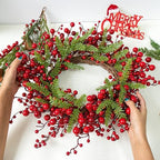 J'FLORU Artificial Christmas Wreath 20 Inch Chirstmas Wreaths for Front Door Red Berry Wreath with Pine Needles for Porch Fireplace Xmas Winter Holidays - Image 4