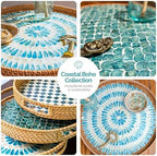 JUNGLE CULTURE Round Rattan Tray with Mother of Pearl Inlay • Drift 14" - Image 4