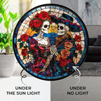 Day of The Dead Couple Stained Glass Suncatcher Window Hangings, Mexican Skull Decor, Sugar Skull Gifts for Women 9.8" - Image 4