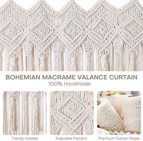 Osunnus Macrame Wall Hanging Macrame Valance Curtain for Window Doorway 40" x 30" Boho Macrame Wall Tapestry Decor with Tassel, 1 Panel - Image 6