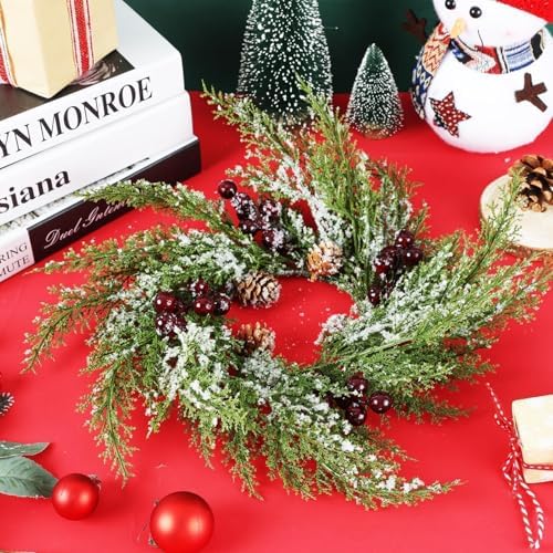 6 Pcs 15inchs Small Christmas Wreath for Kitchen Cabinets Mini Xmas Wreaths with Ribbon Christmas Decorations Candle Rings Red Berry Pine Cone Wreaths for Windows Farmhouse Xmas Decor - Image 2