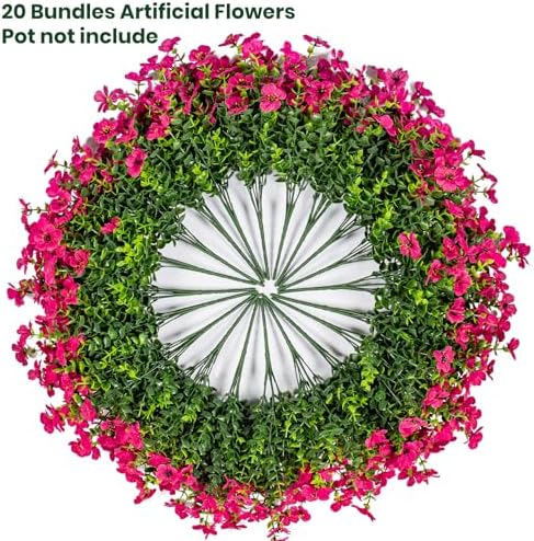 20 Bundles Artificial Flowers for Outdoor, Fake Plants Spring Decor RoseRed - Image 4