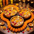 7 Pcs Diwali Decorations for Home with 3 Urli Bowls, 4 Marigold Garlands by Flutesan