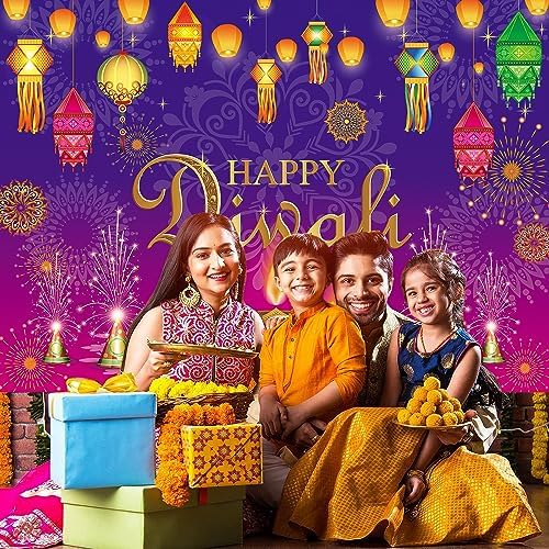 Happy Diwali Backdrop Burning Light Deepavali Diwali Photography Backdrop for Indian Festival of Lights Party Decoration Photo Background (8X6FT(94X70inch)) - Image 4