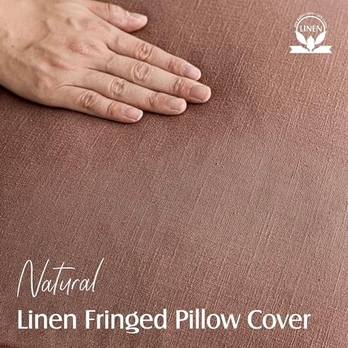 Foindtower Decorative Linen Fringe Throw Pillow Covers 26×26 Inch,Rust - Image 2