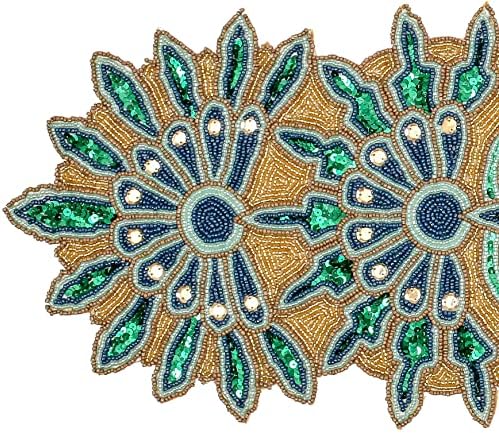 Hand Beaded Green Gold Glitz Table Runner 13x36 Easter - Image 6
