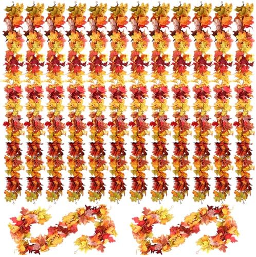 12 Pcs Fall Maple Leaf Garland 69 ft Artificial Hanging Vine by Solsew