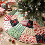 Junkin 48" Quilted Christmas Tree Skirt Colorful Patchwork Vintage by Junkin