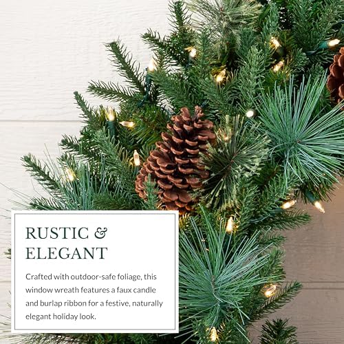 Balsam Hill Mixed Evergreen Window Christmas Wreath - 22" Traditional Greenery Wreath with Faux Candle & Battery-Operated LED Clear Lights for Indoor and Outdoor Holiday Decorating - Image 5