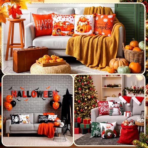 12 Pcs Fall Pillow Covers 18 x 18 Inch Holiday Throw Pillow Covers Pumpkin Cushion Case Pillowcase for Indoor Outdoor Farmhouse - Image 6