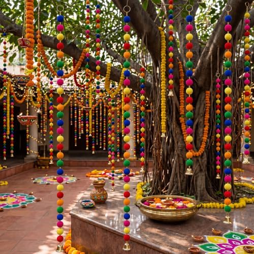 Suncalla 12 Pcs Holi Decorations Marigold Garland 4 ft Long, Bright - Image 5