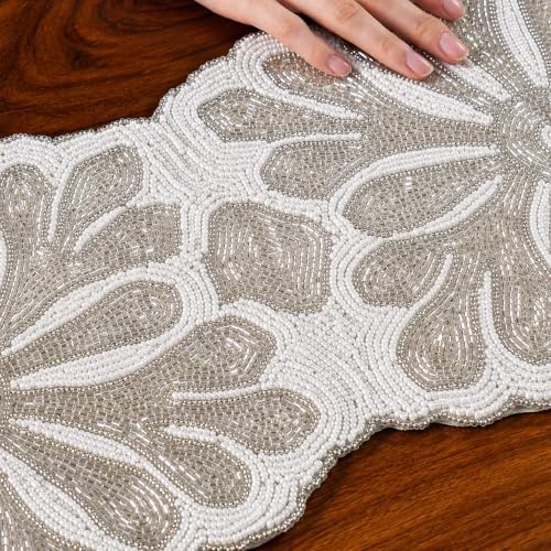 CLEENTABLE Beaded Table Runner, White Silver, 36x13 - Image 6