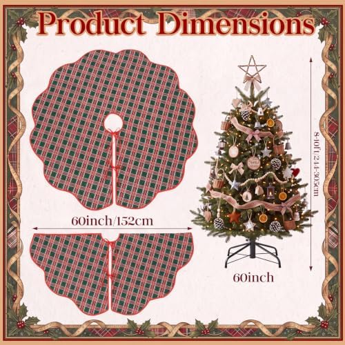 Junkin Green Red Plaid Quilted 60in Christmas Tree Skirt Tartan Tree Decor - Image 2