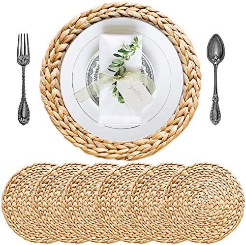 Small Round Placemats Set of 6, 11.8 Inch Water Hyacinth Woven Mats for Salad and Dessert Plates, Bistro Table, Kitchen Island and Bar Counter, Handwoven Wicker Boho Kitchen Decor (Not Charger Size) by SOKFARM