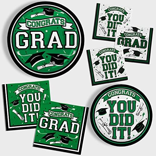 Gatherfun Graduation Party Supplies Dinnerware Set green Disposable dinner paper plates dessert paper plates and Napkins for Congrats Grad Party Decorations, Serve 50 - Image 3