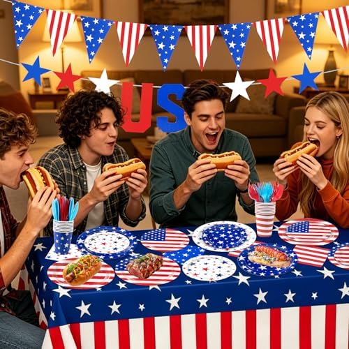 147Pcs 4th of July Paper Plates and Napkins Party Supplies,Serves 24 - Image 2