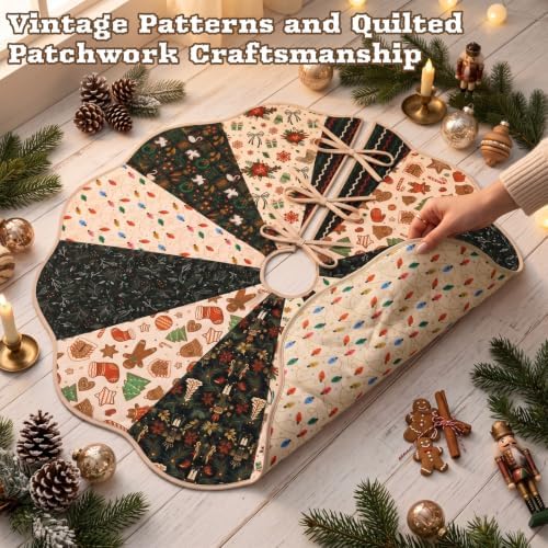 Vintage Primitive Quilted Christmas Tree Skirt,Gift,36 Inch - Image 2