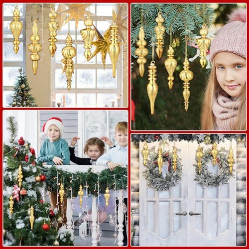 Soaoo 6 Pcs 6.3 in Champagne Gold Mercury Glass Finial Christmas Ornaments - Image 5