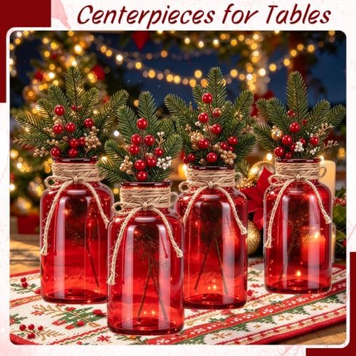6 Pack Mason Jar Vases for Centerpieces, Dark Red Glass Flower Vase - Image 4