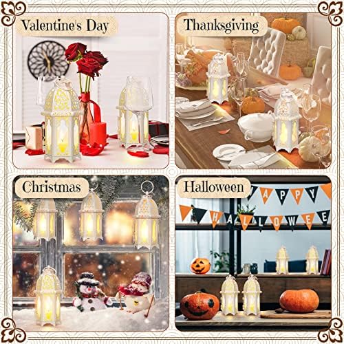 Potchen 12 Pcs Moroccan Lanterns White Candle Lantern Holders, 2.7" x 6.3" - Image 5