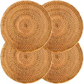 Round Rattan Placemats Set of 4, 13'' Boho Woven Chargers for Dinner Plates by TerrekraftMakeLuxuryTraysAffordable