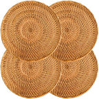 Round Rattan Placemats Set of 4, 13'' Boho Woven Chargers for Dinner Plates by TerrekraftMakeLuxuryTraysAffordable