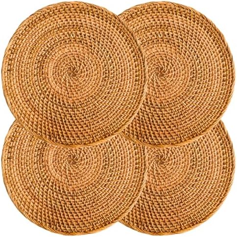 Round Rattan Placemats Set of 4, 13'' Boho Woven Chargers for Dinner Plates by TerrekraftMakeLuxuryTraysAffordable