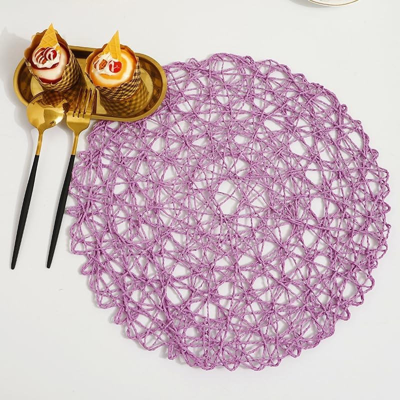 IcosaMro Round Woven Placemats Set of 12 for Dining Table, 15 Inches Paper Boho Decorative Circle Place Mats for Wedding Christmas Thanksgiving Day Holiday Dinner (Lavender) - Image 6