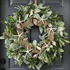 CIR OAOSES 18 Inch Green Ear Lambs Leaves Starfish Wreaths for Front Door, Rustic and Farmhouse Spring Summer Greenery Wreath for Inside and Outside, Grapevine Year Round Wreath for Home Decor by CIROASES