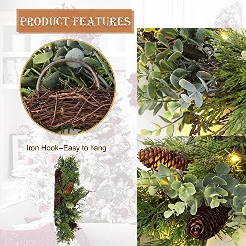 Pre Lit Christmas Wreath for Front Door Green Wreath Decorated with Pine Cones,Berry Clusters, Abundant Fit Branches 18” Lighted Christmas Wreaths for Windows Winter Wreath Hanging Wall Decor - Image 2
