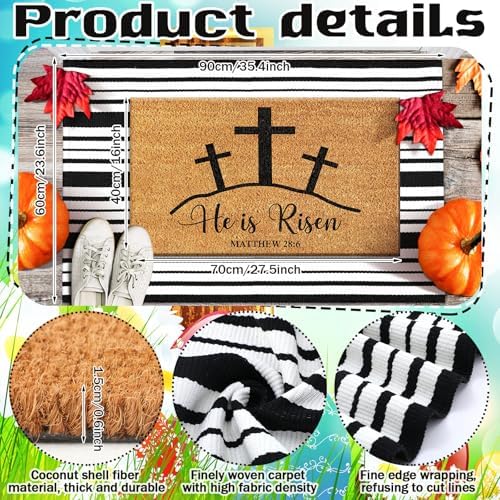 Moucuny 2 Coir Outdoor Mat,Non Slip, 24'' X 35'',16'' X 28'', He is Risen - Image 3