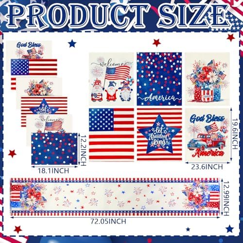 Newtay 13 Pcs 4th of July Table Runner Placemats and Dining Chair Cover Set Patriotic Red White Blue Decoration for 250th Anniversary Memorial Independence Day Kitchen Dining Home Party Decor(Classic) - Image 2