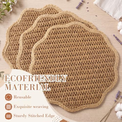 24 Pcs 13" Scalloped Woven Paper Brown Placemat, Wavy Border Design - Image 4