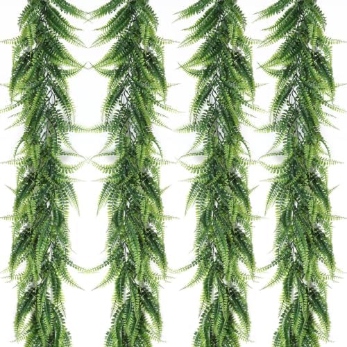 RECUTMS 4Pc Artificial Boston Ferns Garland 5.8Ft Green Fake Greenery Vines by RECUTMS
