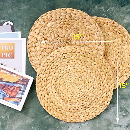 BARIEN Woven Placemats Round Set of 10, Natural Water Hyacinth Weave Placemat for Dining Table, Large Handmade Woven Placemats Heat Resistant Non-Slip (15") - Image 2