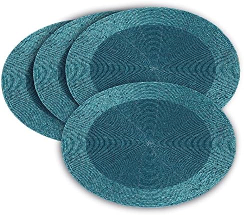 Lightnpro Handmade Beaded Placemats Set of 4 – 13 Inch Round Teal Charger Mats | Handcrafted Artisan Table Accessories, Elegant Farmhouse Dining Table Décor for Holiday Gatherings & Special Occasions - Image 4