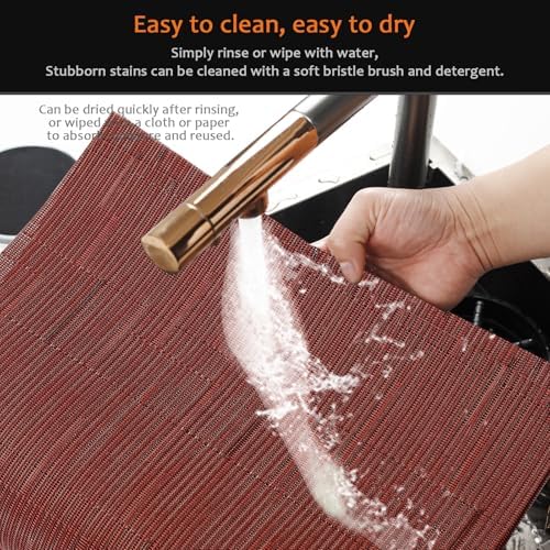Red Vinyl Placemats Set of 12, Heat Resistant Table Placemats - Image 5