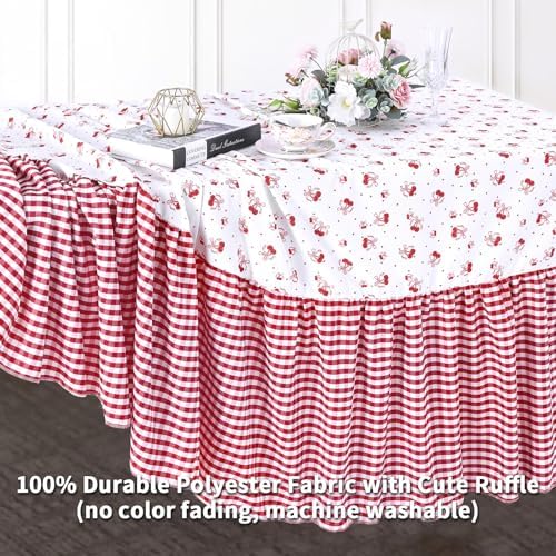 Red Ruffle Tablecloth Plaid Table Cloth - 80 x 120 Inch Waterproof Tablecloths Rectangle Washable Polyester Red bow Table Cover for Birthday Wedding Dinner Picnic Mother's Day Party Decoration - Image 6