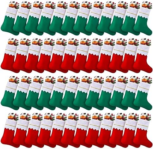 Skylety 48 Pieces Red and Green Christmas Stockings Bulk, 3.94 x 8.66 Inch by Skylety