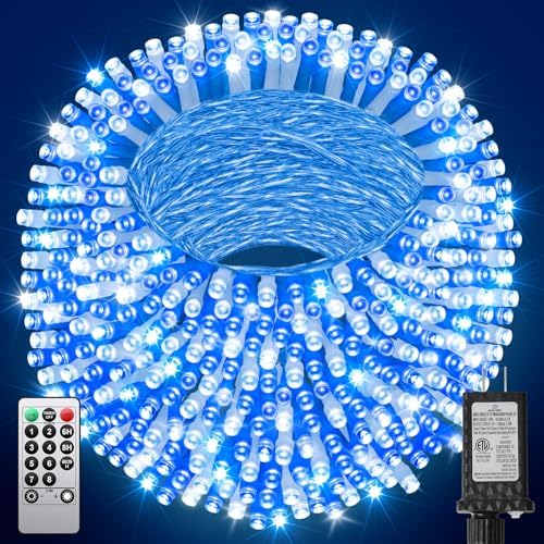 355FT 900 LED Blue and White Christmas Lights, Extra Long Outdoor String Lights Waterproof, Timer & Memory, 8 Modes Dimmable Plug in Fairy Lights for Outside Tree Wedding Patry Holiday Decorations by JIXXULVU