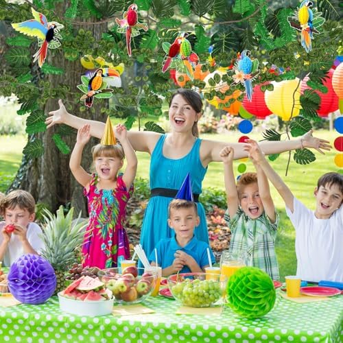 18 Pcs Jungle Party Decorations Back to School Classroom Rainforest Safari Tropical Hanging Birds Parrot Honeycomb Paper Cutouts Jungle Artificial Ivy Vines Garland for Hawaiian Luau Safari Decor - Image 4
