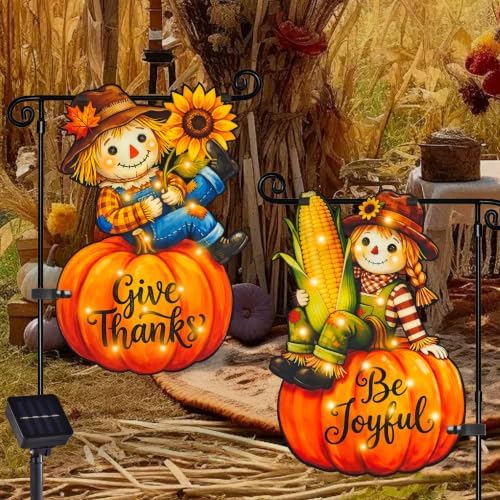 Thanksgiving Garden Flag, Scarecrow Boy & Girl Shape, 12x18 In by FLAGMESAGE