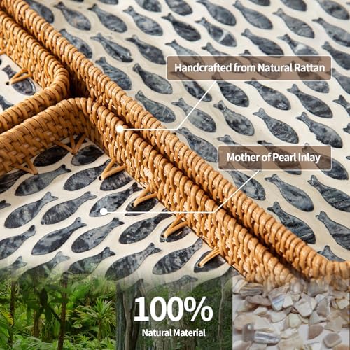 Set of 3 Rattan Serving Trays with Mother of Pearl, Terrekraft - Image 4