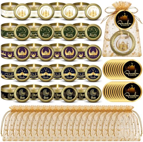 MTLEE 20 Set Ramadan Mubarak Scented Candle with Organza Bag and Cards Ramadan Gifts Eid Candles Muslim Scented Light Islamic Party Favors Gifts for Home Muslim Islam Festival Holiday Decor (Gold) by MTLEE