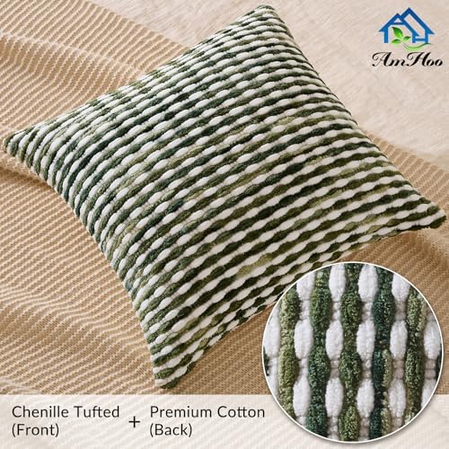 AmHoo Set of 2 Boho Chenille Pillow Cover Decorative Tufted Pillowcase for Couch Bed Sofa Bedroom Living Room Modern 20 x 20-Inch Sage Green - Image 4