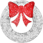 Best Choice Products 60in Pre-Lit Outdoor Christmas Wreath Decoration, LED Metal Holiday Decor for Home Exterior, Garden w/ 206 Lights, Bow - Silver/Red by BestChoiceProducts