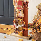 Glitzhome Fall Wooden Scarecrow Family with Wreath Porch Decor, Rustic Fall Harvest Scarecrow Yard Sign, Farmhouse Porch Sign Standing Decor for Fall Harvest Autumn Thanksgiving - Image 5