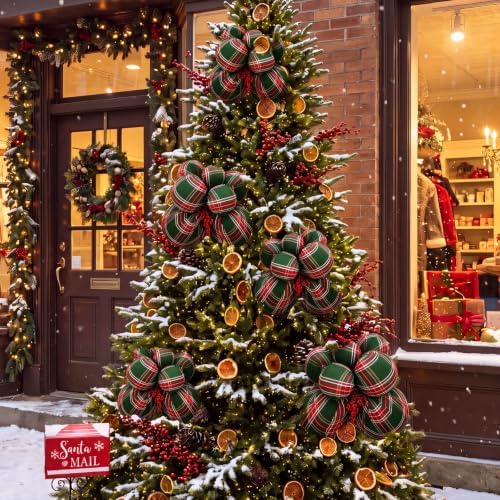 4 Set Large Green Buffalo Plaid Christmas Ball Cluster Fabric Ball Ornament - Image 5